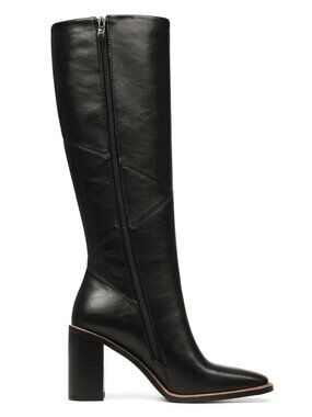 Black Casual Women's Knee High Square Toe Block Heel Inner Zip Tall Boots